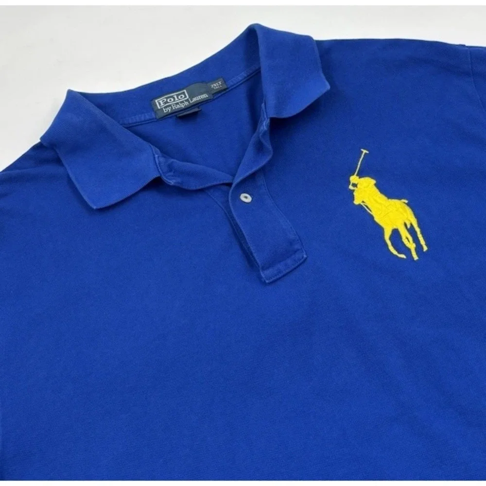 Polo Ralph Lauren Men's 2XLT‎ Cotton Blue Rugby Large Pony Short Sleeve Polo